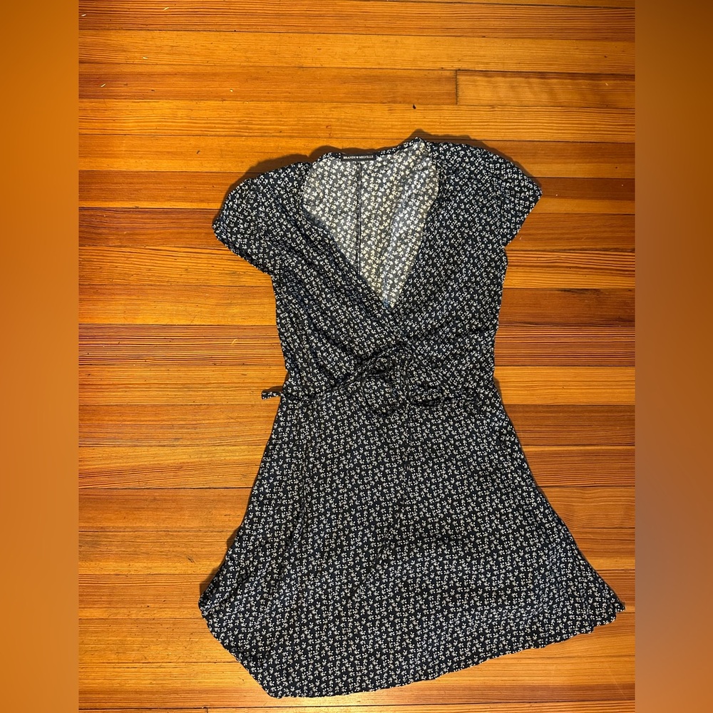 Brandy Melville Navy Blue Floral Wrap Dress